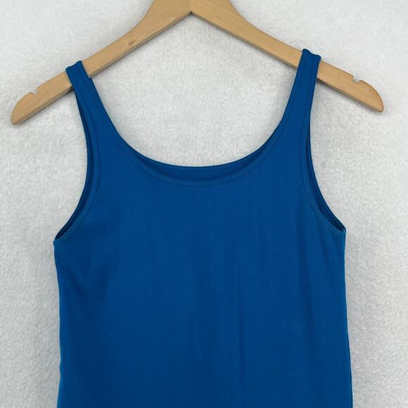EILEEN FISHER Tank Top M Organic Cotton Ribbed Cami Scoop Neck Sleeveless Blue - Picture 3 of 11